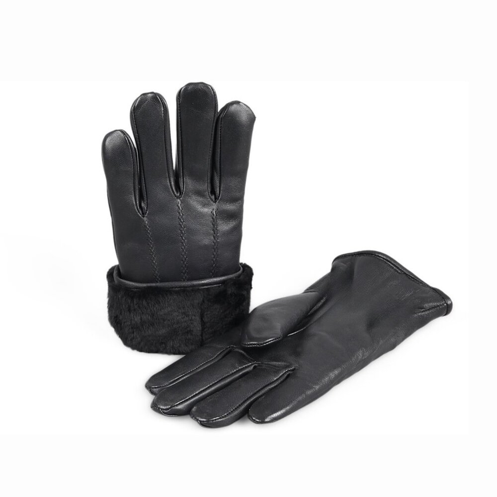 TELLARO Premium Shearling Sheepskin Fur Lined Leather Gloves - Black
